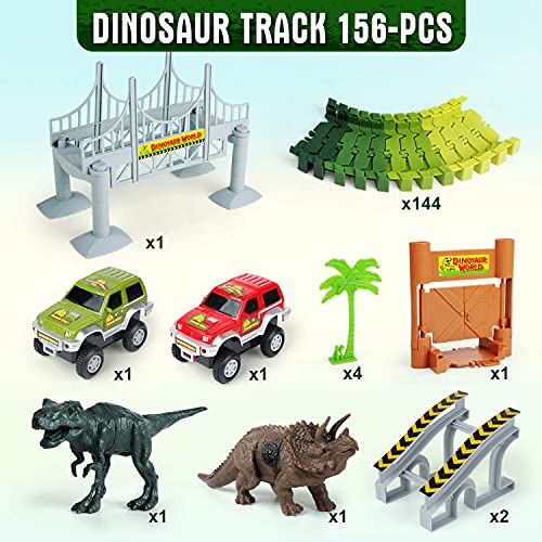 AUUGUU Kids Dinosaur Race Car Track with Flexible Track, Dino Toys, Bridge, Ramps and 2 Race Car Toys – Prehistoric Race Track for Kids Age 3-5 AUUGUU Kids Dinosaur Race Car Track with Flexible Track, Dino Toys, Bridge, Ramps and 2 Race Car Toys – Prehistoric Race Track for Kids Age 3-5